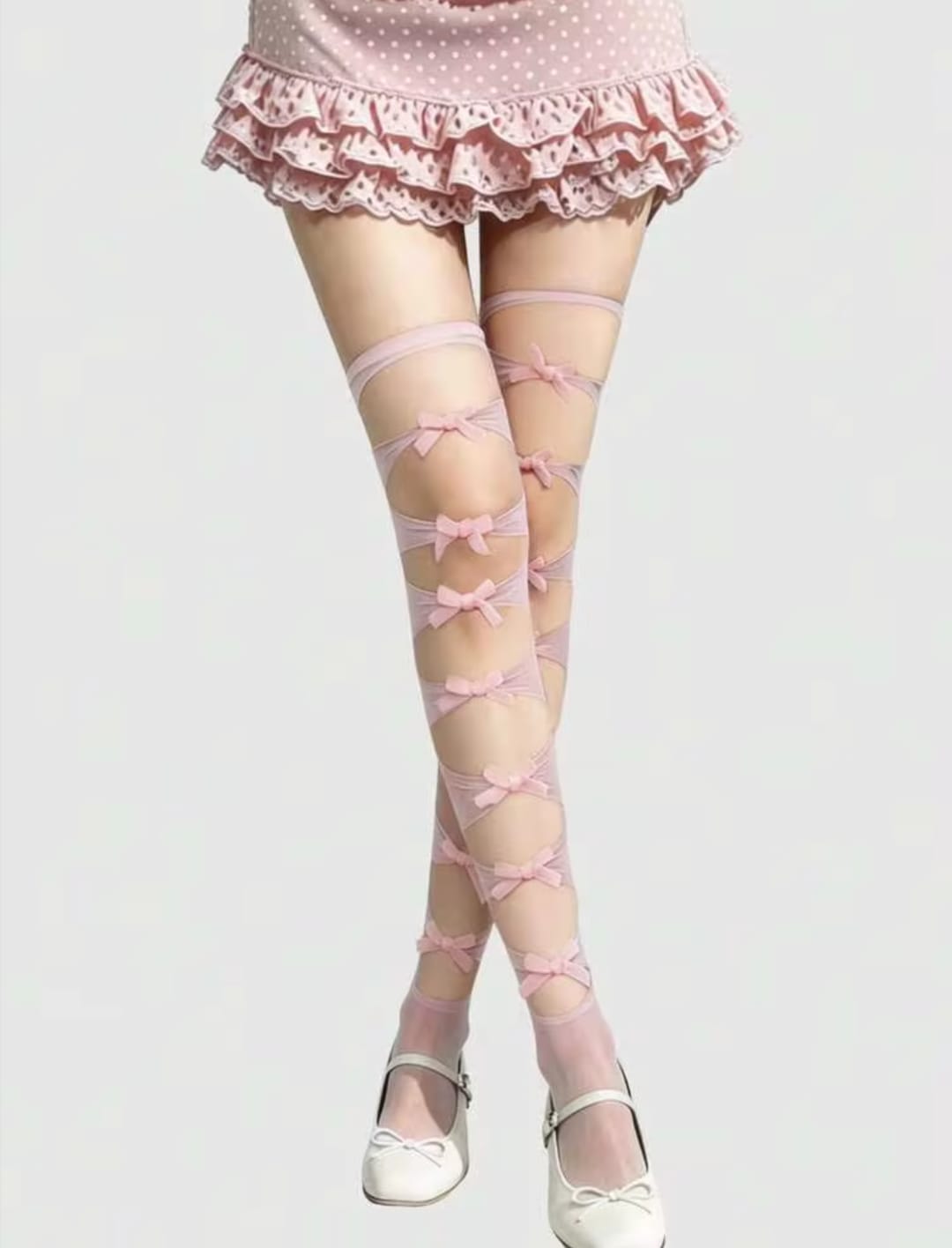 Women’s Sheer Pink Thigh-High Stockings with Butterfly Bow Details – Romantic Fashion Hosiery